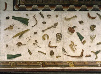 「アサロトス」（床の不掃除） ローマのハラクライトンのサイン入りモザイクの断片、紀元後2世紀、ローマ