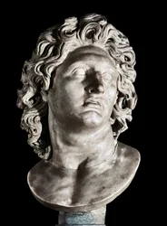 アレクサンドロス大王の胸像（紀元前356-323年）、マケドニア王およびペルシアの征服者。ギリシア原作のローマ時代の複製、紀元前3-2世紀