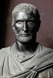 ブルトゥス胸像（ブロンズ・カピトリーノ）（カピトリーノのブルトゥス）- 紀元前300年、ブロンズ彫刻、寸法79 cm - ローマ、カピトリーノ美術館、パラッツォ・デイ・コンセルヴァトーリ、サラ・デイ・トリオンフィ - カピトリーノのブルトゥスとして知られるルキウス・ユニウス・ブルトゥスの胸像 - ブロンズ彫刻