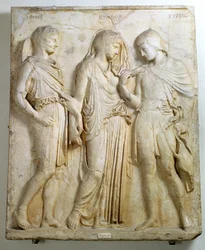 ヘルメス、オルフェウスとエウリュディケ、レリーフ、紀元前5世紀のギリシア原作のローマ時代の複製