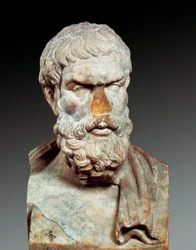 ギリシャの哲学者エピクロス（紀元前341年～紀元前270年頃）の肖像、紀元後100～150年頃（大理石の胸像
