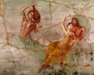 ローマ美術: ネプトゥヌス、ポセイドンとアンフィトリテ、イタリア、ポンペイ出土のローマ時代フレスコ画、紀元60-80年