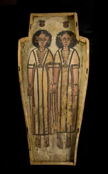 アントロポイド棺底、上エジプト、テーベ、後期ローマ時代、c.175-200 AD（漆喰と塗装された木材