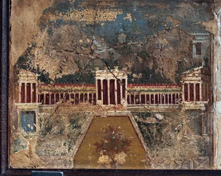 ポンペイ出土の建築をテーマにした古代ローマのフレスコ画