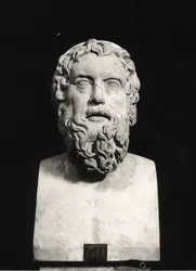 アリストファネスの胸像（紀元前445～385年）（大理石）（白黒写真