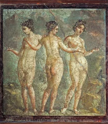 イタリア、ポンペイのフレスコ画「三人の女神
