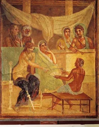 Fresko, joka kuvaa ja A.D.metusta ja Alcestista neuvovat oraakkelit, House of Tragic Poetista, Pompejista, Italiasta