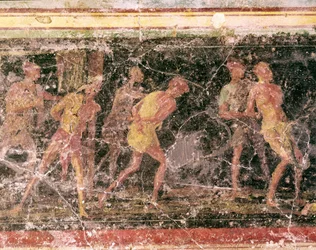 ローマ美術：奴隷-ファルネシーナ荘C室のフリーズのフレスコ画の詳細（ローマ美術：奴隷、ファルネシーナ荘C室のフリーズより） ローマ museo nazionale romano