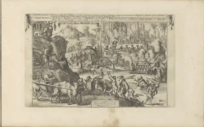 Oost-en West-Indië の Bedelaars Bedel en Slacht-Papen Afgoden der Mexicanen / Mendian Priests and Sacrifians to the Divinitea of​​ the Mexicans (オブジェクトのタイトル) 東西インド諸島とその他の場所 (シリーズ タイトル)