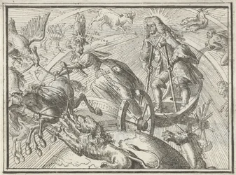 戦車に乗るアポロンとしてのルイ14世を描いた風刺画、1701年