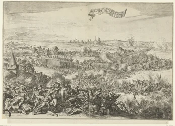 セネフの戦い、1674 非常に激怒したアタックは、ジーリーのリーガーの間でバタイユに変わります。 エンデアフランセン（オブジェクトのタイトル） フランス軍の猛烈な攻撃の説明、連合軍の荷物について：scに変わる