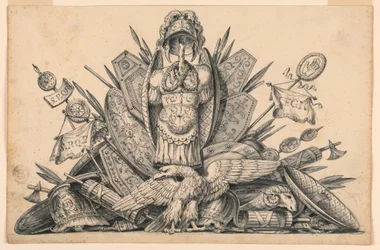 素描、絵画で描かれることを意図した武器のトロフィー、1830-1850年