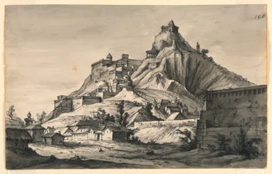 舞台美術 坂の上に町のある山