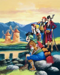 風車の帆を吹く、「ミカエルと力持ちたち」の挿絵（紙にグワッシュ）