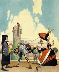 「As it was in 1400」、「Puck」の表紙、1910 年 7 月（カラー リソ）