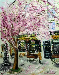 シェイクスピア・アンド・カンパニー・パリⅡの桜、2022年（油彩・キャンバス）