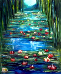 モネの庭の睡蓮、2025年（キャンバスに油彩）