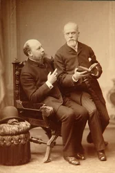 芸術家パヴェル・ヴァシリエヴィチ・シュコフスキー (1846-1912) ワイマールの歴史家アレクサンドル・オネーギン (オットー)。 アルブミンの写真