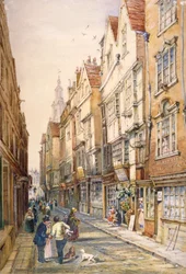 Rising Sun Tavern、Westminster、London、c1860を含むWych Streetの建物