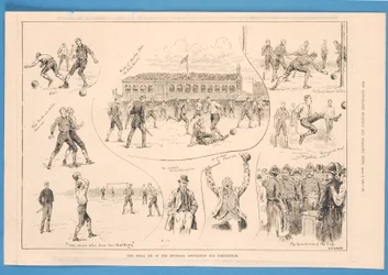 フットボール アソシエーション カップ大会の最後の引き分け、「The Illustrated Sporting and Dramatic News」より、1889 年 4 月 6 日 (litho)