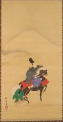 富士の麓を馬で行く業平