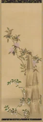 ピンクと白の花とわらカバー、江戸時代、1761-1828.