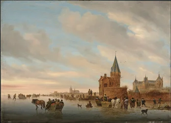 1652年、アルンハイムの街のカプリッチョの前で氷の喜びのある冬の風景