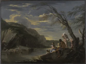 入浴者のいる風景、1660年頃