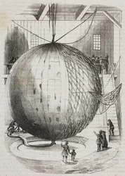 Balão de ar quente de cobre inventado por Edmond Marey-Monge, França, litografia de Salvatore Puglia de Poliorama Pittoresco, n 41, 18 de maio