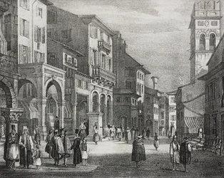 Royal Road, Corfu, Greece, lithograph by Salvatore Puglia from Poliorama Pittoresco, n 23, January 11   1458318   ja       japanese Successfully Translated  Original: The Disputed Prize (hand-coloured lithograph) Translat: The Disputed Prize (hand-coloured