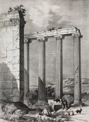 Ruínas do templo jônico Tchavdere, Ásia Menor, litografia de Salvatore Puglia de Poliorama Pittoresco, n 37, 19 de abril
