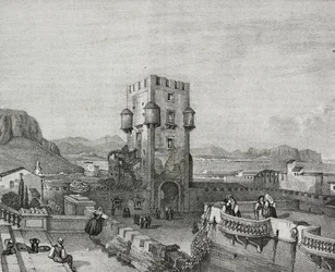 Vila do Príncipe de Butera em Bagheria, Palermo, Sicília, litografia de Salvatore Puglia de Poliorama Pittoresco, n 3, 28 de agosto