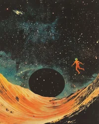 浮遊する宇宙飛行士と砂漠の惑星