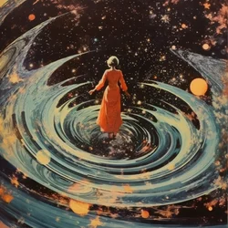 宇宙の渦に包まれた女性