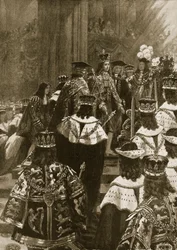 1714年10月20日のジョージ1世戴冠式における即位、1902年『イラストレイテッド・ロンドン・ニュース』より