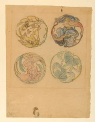 素描《花の研究（円形装飾のための4つのデザイン）》1880-90年