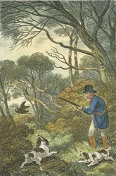 ウッドコック射撃、1819年（手描きの彫刻）