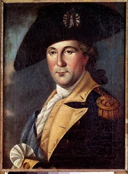 ジョージ・ワシントン（1732-1789）の衣装を着た代表者の肖像 ジョージ・ワシントン（1732-1789）の一般的な衣装を着た代表者の肖像、大陸軍総司令官のスカーフを持つ - サミュエル・キング（1748-1819）による絵画