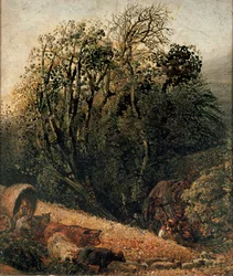 木々に囲まれたトウモロコシ畑、c1833-1834