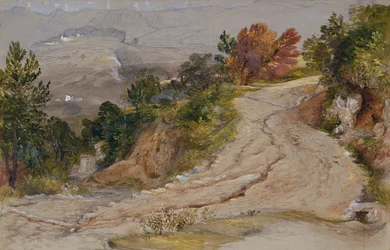 イタリアの山道（鉛筆、水彩、ボディカラー）