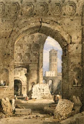 Templo da Paz, Fórum Romano (aquarela e guache sobre papel off-white)