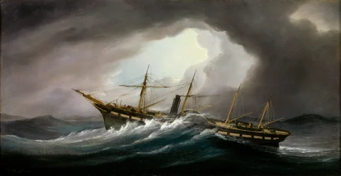 強風に煽られる外輪船「グレート・ウェスタン」、19世紀中・後期、油彩・カンヴァス