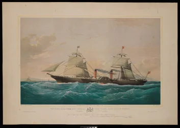 ロイヤルメール蒸気船ペルシャ号...C・H・E・ジョドキンス船長 (Inward Bound, off the Skerries) 英国および北米のロイヤル・メール蒸気船会社に、この版画を謹んで捧げる (リトグラフ、彩色)
