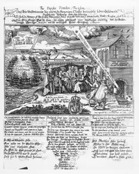 神へ、無敵海軍（1588）と比類のないパウダートレイソン（1605）からの彼の二重の解放を記念して（彫刻）repr。トランスマリーナー、1689（bundw写真）