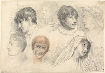 Estudos de retratos de atores, incluindo Mary Wells como Cowslip, John Kemble, Edmund Kean e Sarah Siddons como Hermione