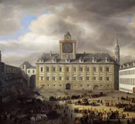 ウィーン王城内の大広場 - サミュエル・ディルクス・ファン・ホーホストラーテン（1627-1678）。木に油彩