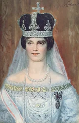 1917年のハンガリーの女王としてのジタデブルボンパルメの戴冠式の肖像