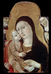 聖人と聖母子。 サノ ディ ピエトロ (1406-1481) の絵画。 木にテンペラ、43 x 27 cm。 シエナの学校、イタリアのゴシック芸術。 プーシキン美術館、モスクワ。 ©FineArtImage/リーマージュ