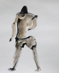 抽象的な歩く人物像