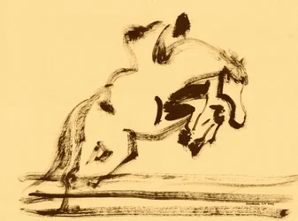 躍動的な馬術ジャンプ